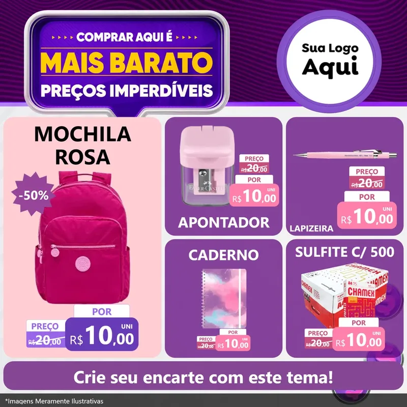 Modelo de Rede Social para Feed Facebook com o tema Mais Barato para Papelaria