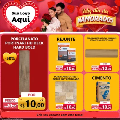 Modelo de Rede Social para Feed Facebook com o tema Feliz Dia Dos Namorados para Pisos e revestimentos