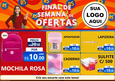 Modelo de Encarte para Encarte A4 Horizontal com o tema Final de Semana de Ofertas para Papelaria