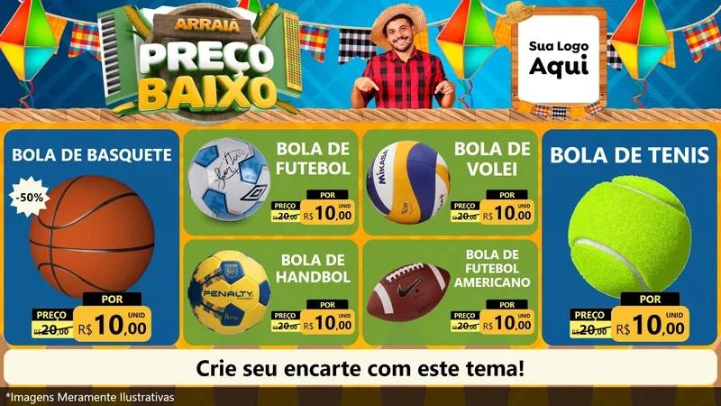 Modelo de TV para TV Horizontal com o tema Arraiá de Preço Baixo - Junina para Artigos Esportivos