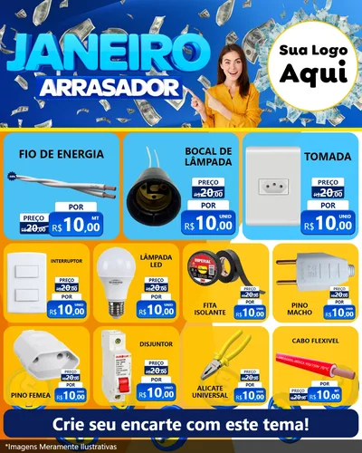 Modelo de Rede Social para Feed Instagram com o tema Janeiro Arrasador para Materiais Elétricos