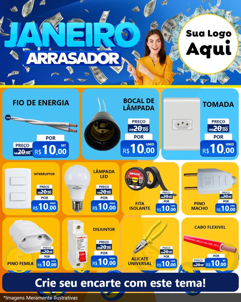 Modelo de Rede Social para Feed Instagram com o tema Janeiro Arrasador para Materiais Elétricos