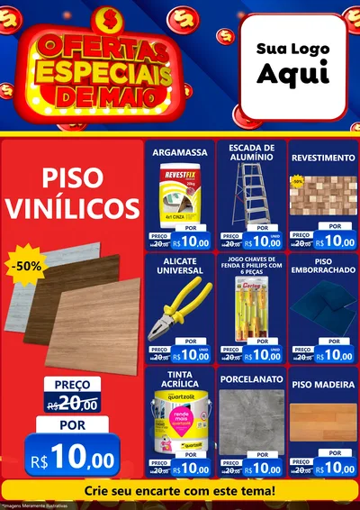 Modelo de Encarte para Encarte A4 Vertical com o tema Ofertas Especiais de Maio para Material para Construção