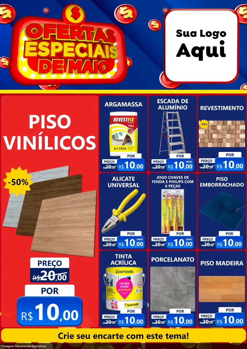Modelo de Encarte para Encarte A4 Vertical com o tema Ofertas Especiais de Maio para Material para Construção