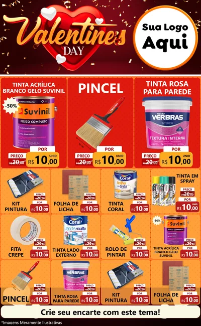 Modelo de Encarte para Encarte Grande com o tema Valentine's Day para Tintas e Ferramentas