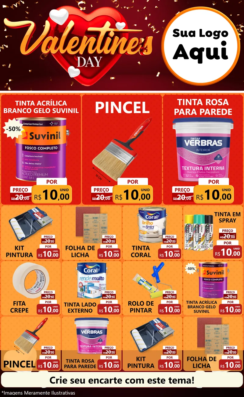 Modelo de Encarte para Encarte Grande com o tema Valentine's Day para Tintas e Ferramentas