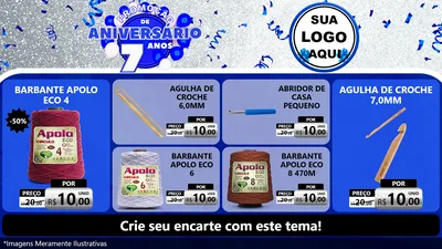 Modelo de TV para TV Horizontal com o tema Promoção de Aniversário - 7 Anos para Armarinho e Aviamentos