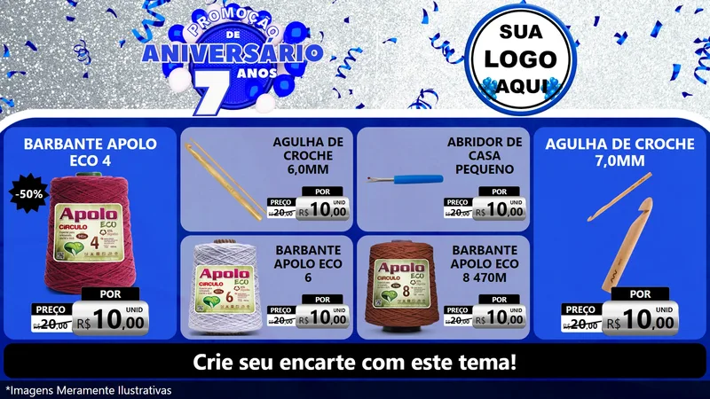 Modelo de TV para TV Horizontal com o tema Promoção de Aniversário - 7 Anos para Armarinho e Aviamentos