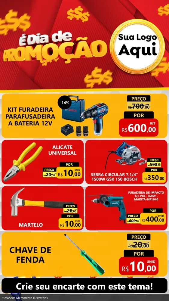 Modelo de TV para TV Vertical com o tema É Dia De Promoção para Maquinas e Ferramentas