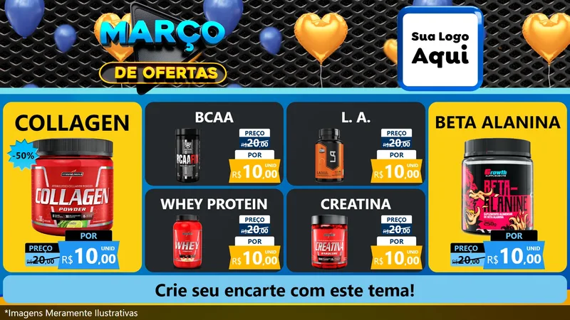 Modelo de TV para TV Horizontal com o tema Março de Ofertas para Suplementos alimentares