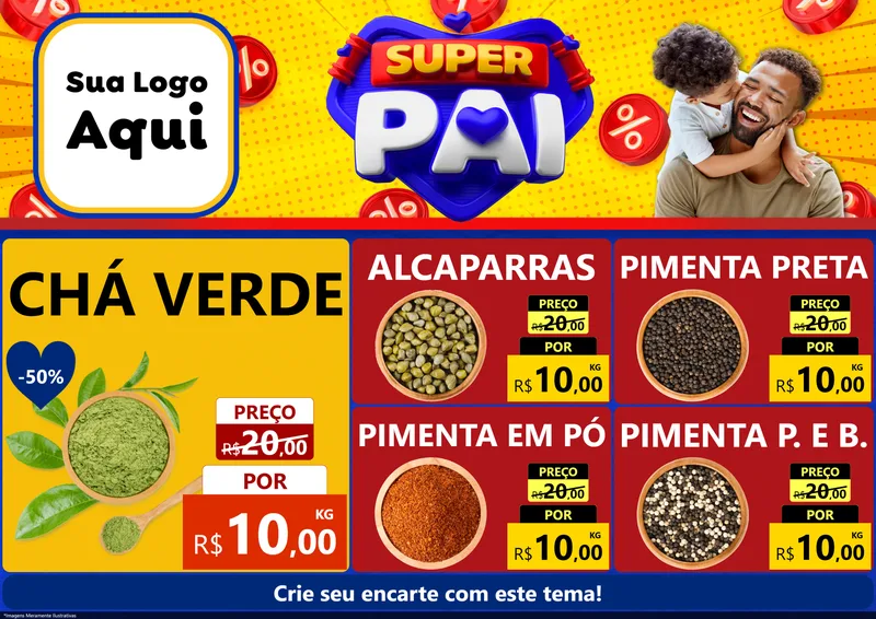 Modelo de Encarte para Encarte A4 Horizontal com o tema Super Pai para Produtos Naturais