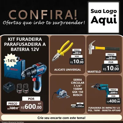 Modelo de Rede Social para Feed Facebook com o tema Confira! Ofertas que irão te surpreender! para Maquinas e Ferramentas
