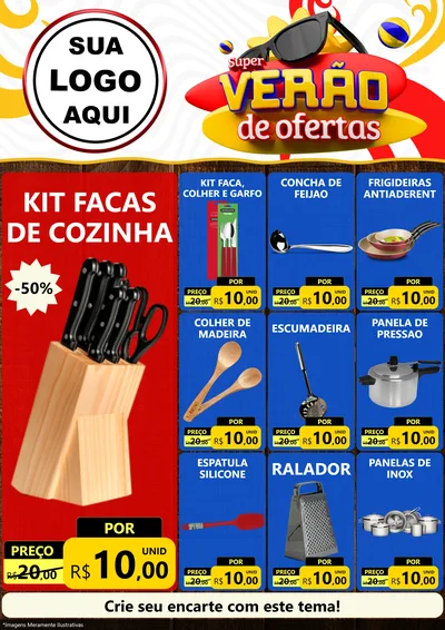 Modelo de Encarte para Encarte A4 Vertical com o tema Super Verão de Ofertas para Utilidades Domésticas