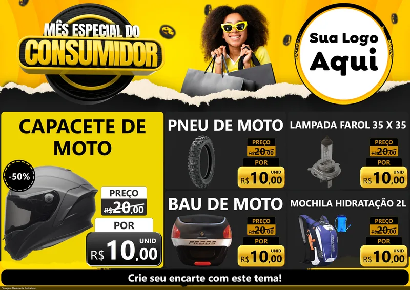 Modelo de Encarte para Encarte A4 Horizontal com o tema Mês Especial do Consumidor para Moto peças