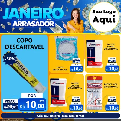 Modelo de Rede Social para Feed Facebook com o tema Janeiro Arrasador para Embalagens