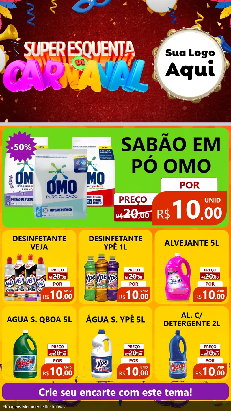 Modelo de Rede Social para Stories com o tema Super Esquenta de Carnaval para Produtos de Limpeza