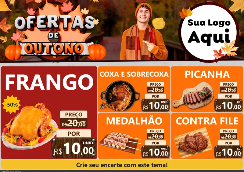Modelo de Encarte para Encarte A4 Horizontal com o tema Ofertas de Outono para Assados