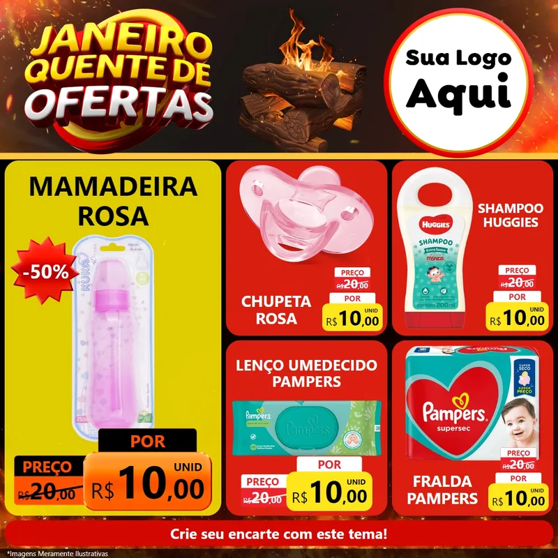 Modelo de Rede Social para Feed Facebook com o tema Janeiro Quente de Ofertas para Bebês