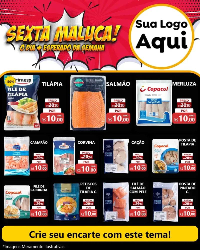 Modelo de Rede Social para Feed Instagram com o tema Sexta Maluca! para Peixaria