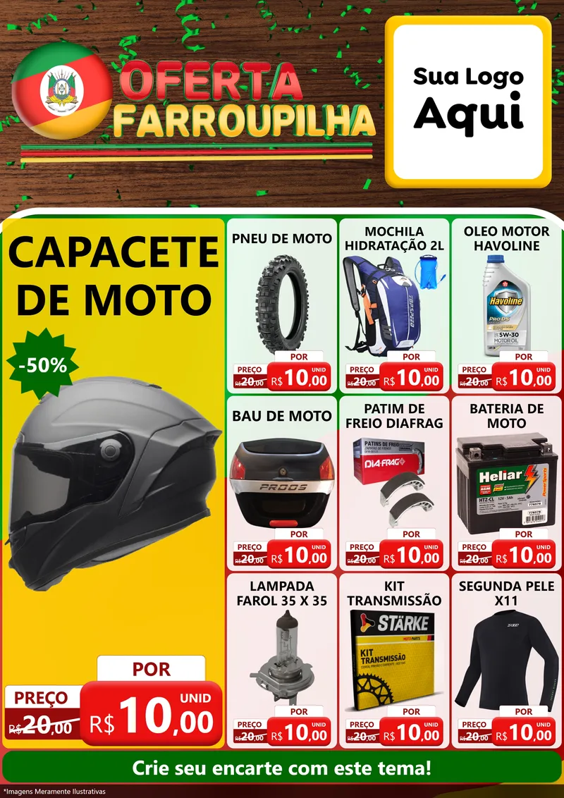 Modelo de Encarte para Encarte A4 Vertical com o tema Oferta Farroupilha para Moto peças