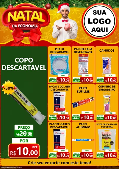 Modelo de Encarte para Encarte A4 Vertical com o tema Natal da Economia para Embalagens