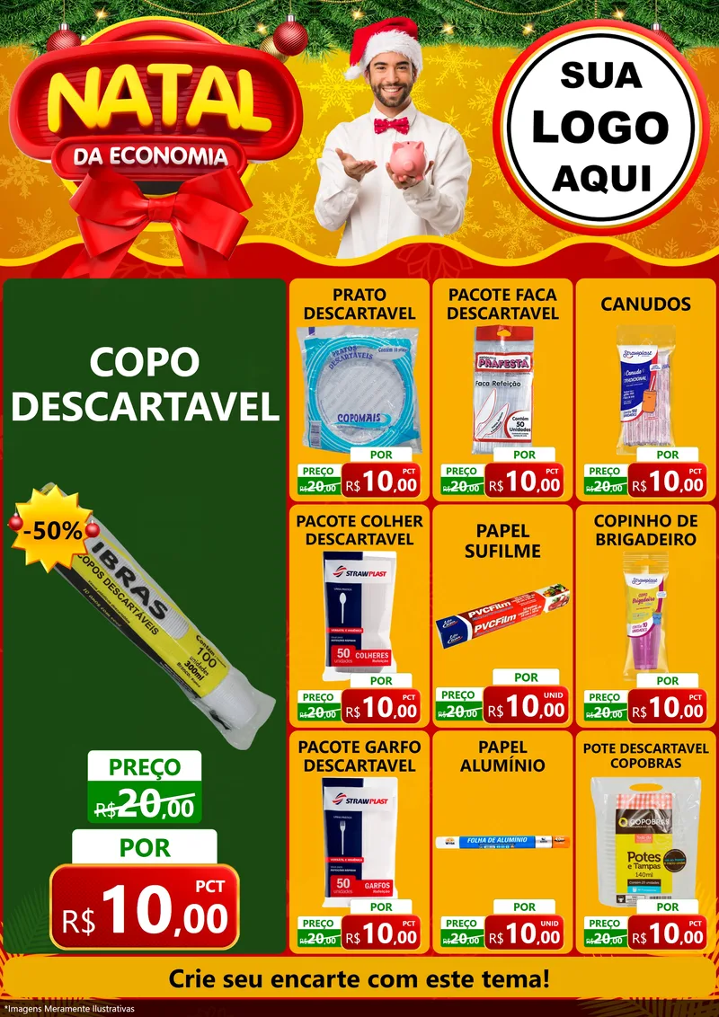 Modelo de Encarte para Encarte A4 Vertical com o tema Natal da Economia para Embalagens