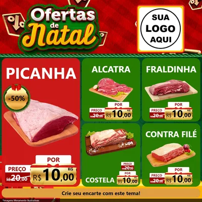 Modelo de Rede Social para Feed Facebook com o tema Ofertas de Natal para Açougue