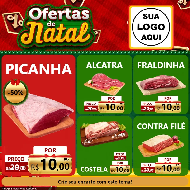 Modelo de Rede Social para Feed Facebook com o tema Ofertas de Natal para Açougue