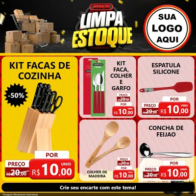 Modelo de Rede Social para Feed Facebook com o tema Operação Limpa Estoque para Utilidades Domésticas