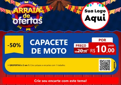 Modelo de Cartaz para Cartaz A4 Horizontal com o tema Arraiá de Ofertas para Moto peças