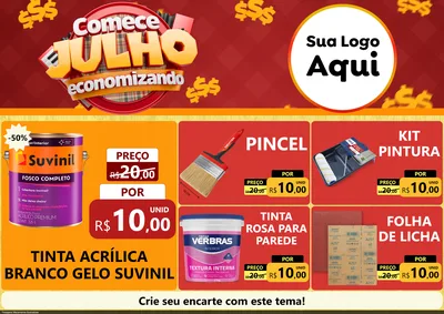 Modelo de Encarte para Encarte A4 Horizontal com o tema Comece Julho Economizando para Tintas e Ferramentas