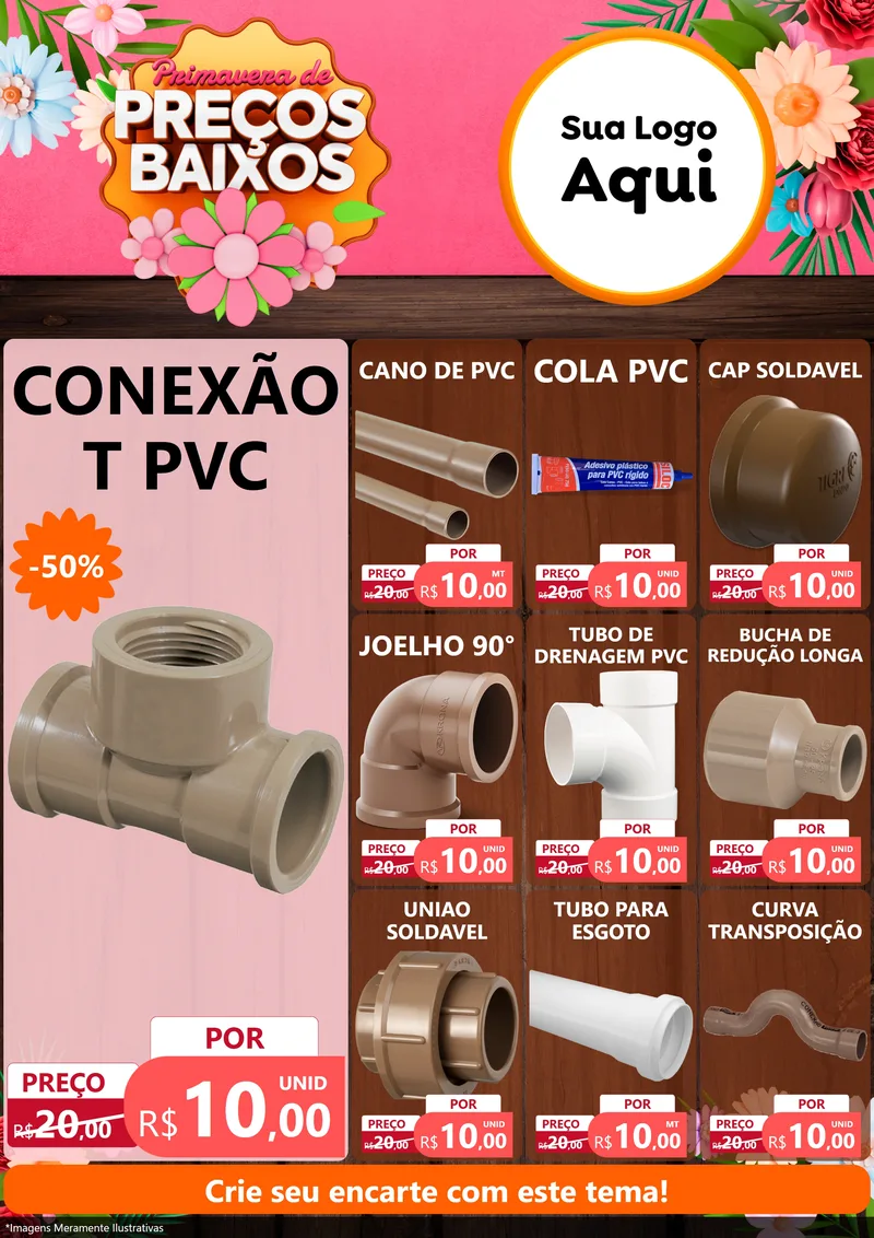 Modelo de Encarte para Encarte A4 Vertical com o tema Primavera de Preços Baixos para Tubos e conexões