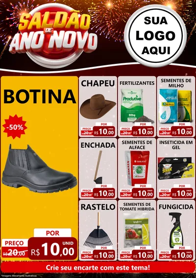 Modelo de Encarte para Encarte A4 Vertical com o tema Saldão de Ano Novo para Agropecuária