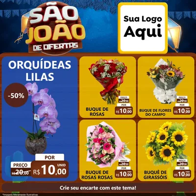 Modelo de Rede Social para Feed Facebook com o tema São João Ofertas Imbatíveis! - Junina para Floricultura e jardim