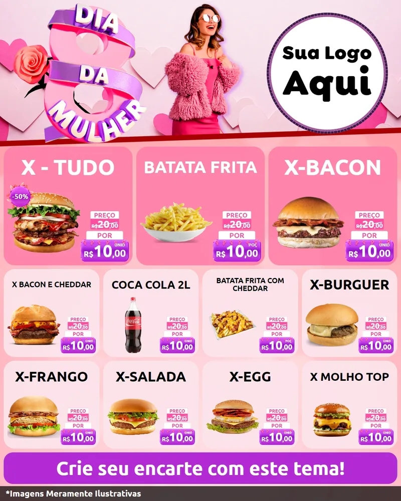 Modelo de Rede Social para Feed Instagram com o tema Dia da Mulher para Hamburgueria