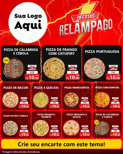 Modelo de Rede Social para Feed Instagram com o tema Ofertas Relâmpago para Pizzaria
