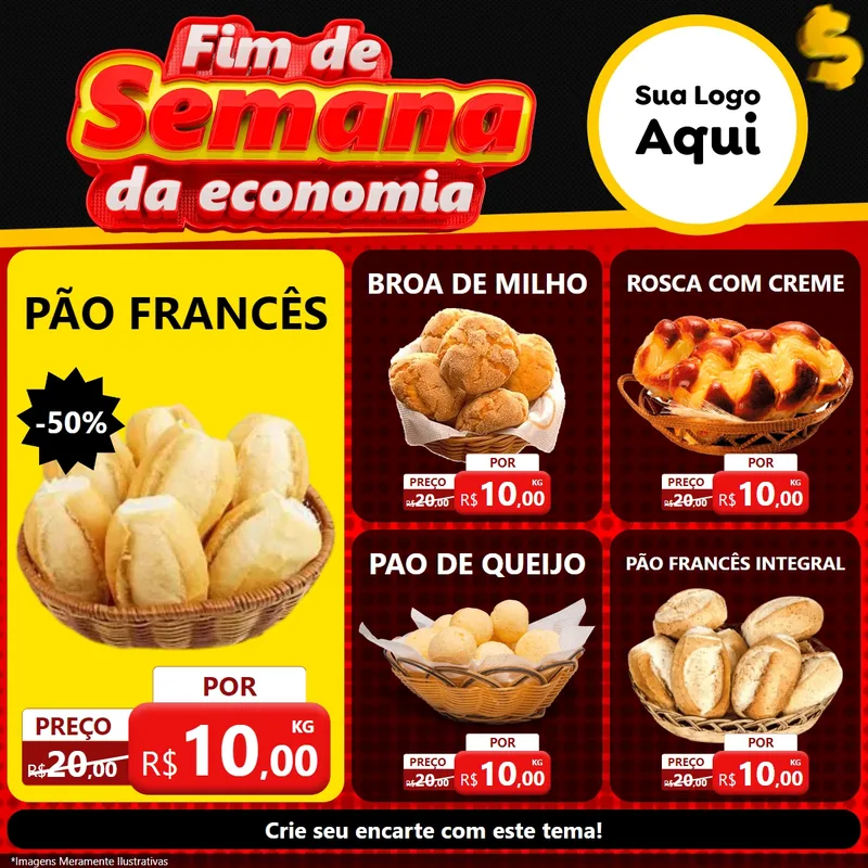 Modelo de Rede Social para Feed Facebook com o tema Fim de Semana da Economia para Padaria