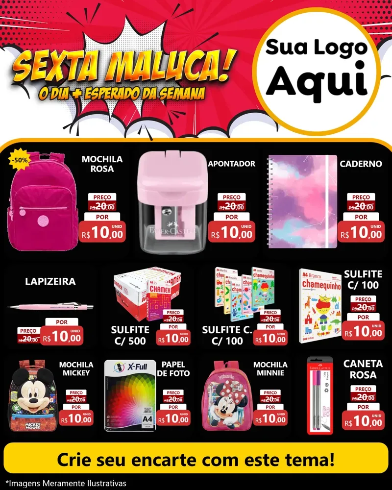 Modelo de Rede Social para Feed Instagram com o tema Sexta Maluca! para Papelaria