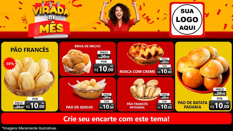 Modelo de TV para TV Horizontal com o tema Virada de Mês para Padaria