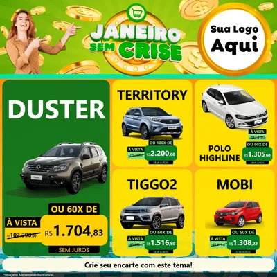 Modelo de Rede Social para Feed Facebook com o tema Janeiro Sem Crise para Concessionaria de Carros