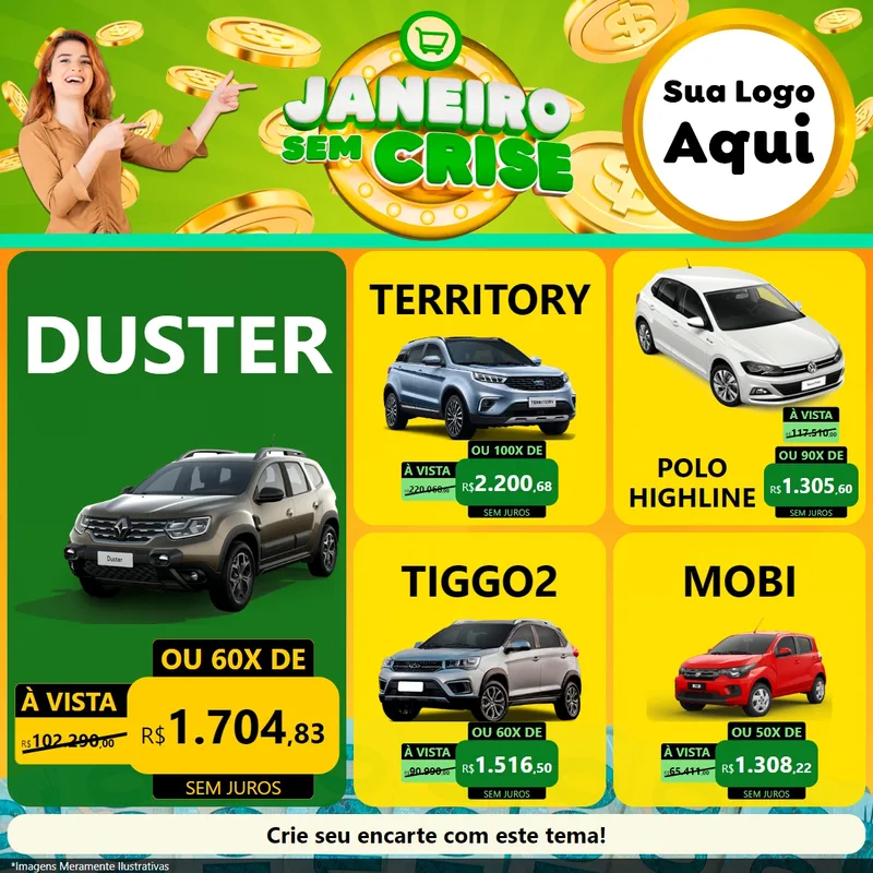 Modelo de Rede Social para Feed Facebook com o tema Janeiro Sem Crise para Concessionaria de Carros