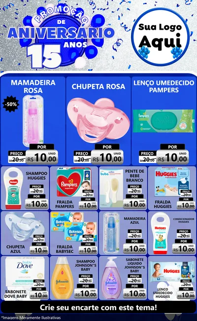 Modelo de Encarte para Encarte Grande com o tema Promoção de Aniversário - 15 Anos para Bebês
