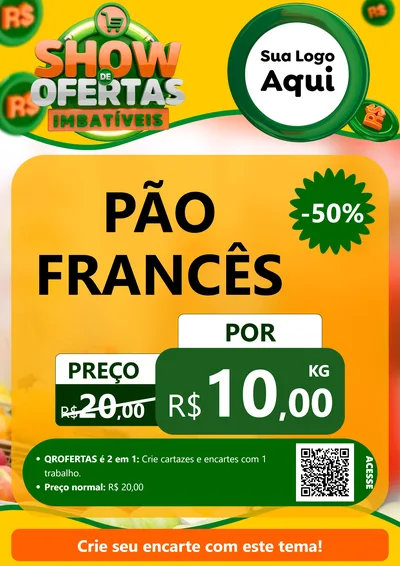 Modelo de Cartaz para Cartaz A4 Vertical com o tema Show de Ofertas Imbatíveis para Padaria