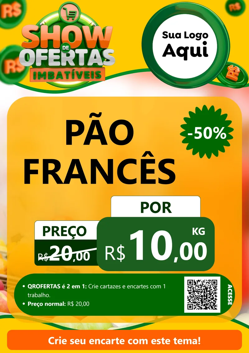 Modelo de Cartaz para Cartaz A4 Vertical com o tema Show de Ofertas Imbatíveis para Padaria