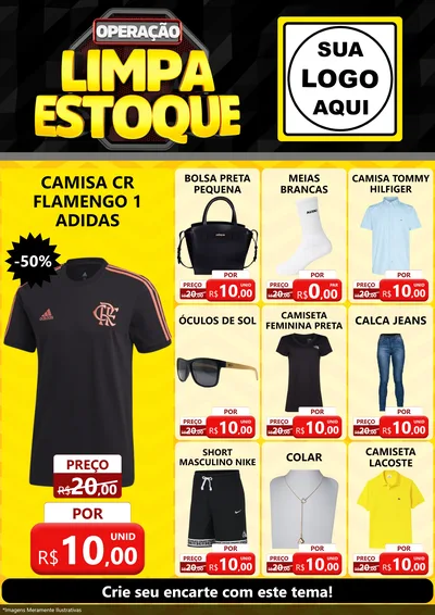 Modelo de Encarte para Encarte A4 Vertical com o tema Operação Limpa Estoque para Roupas e acessórios