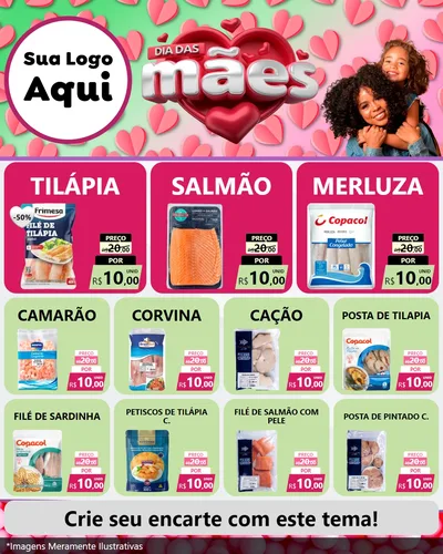 Modelo de Rede Social para Feed Instagram com o tema Dia das Mães para Peixaria