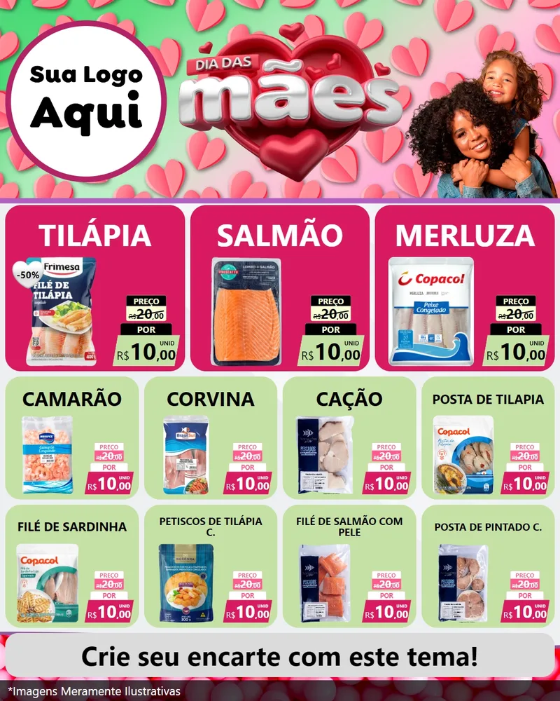 Modelo de Rede Social para Feed Instagram com o tema Dia das Mães para Peixaria