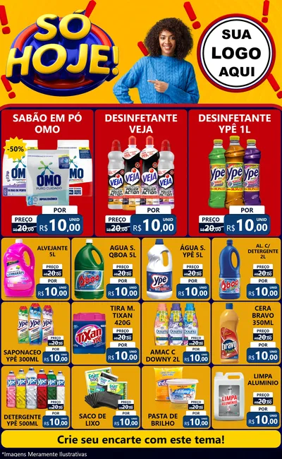 Modelo de Encarte para Encarte Grande com o tema Só Hoje! para Produtos de Limpeza