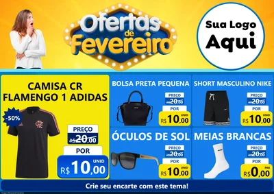 Modelo de Encarte para Encarte A4 Horizontal com o tema Ofertas de Fevereiro para Roupas e acessórios