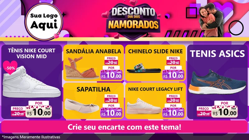 Modelo de TV para TV Horizontal com o tema Desconto Dia dos Namorados para Calçados